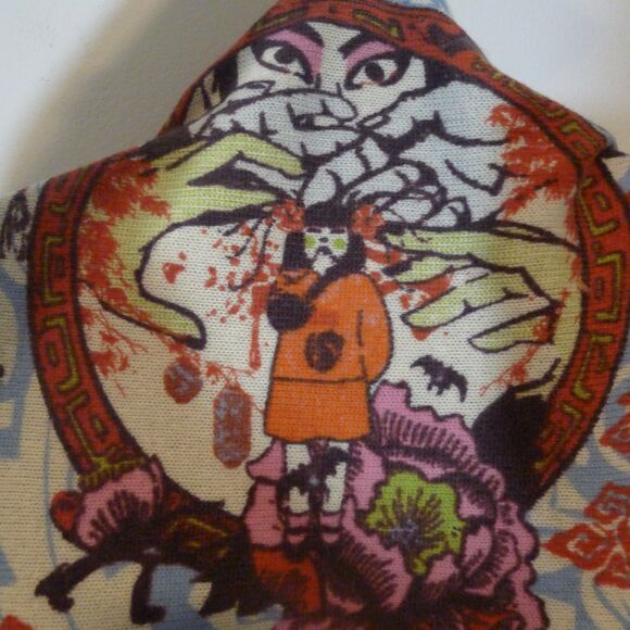LARK RISING 100% Merino Wool Floral/Asian Vampire Printed Cardigan Wrap M - Picture 6 of 12